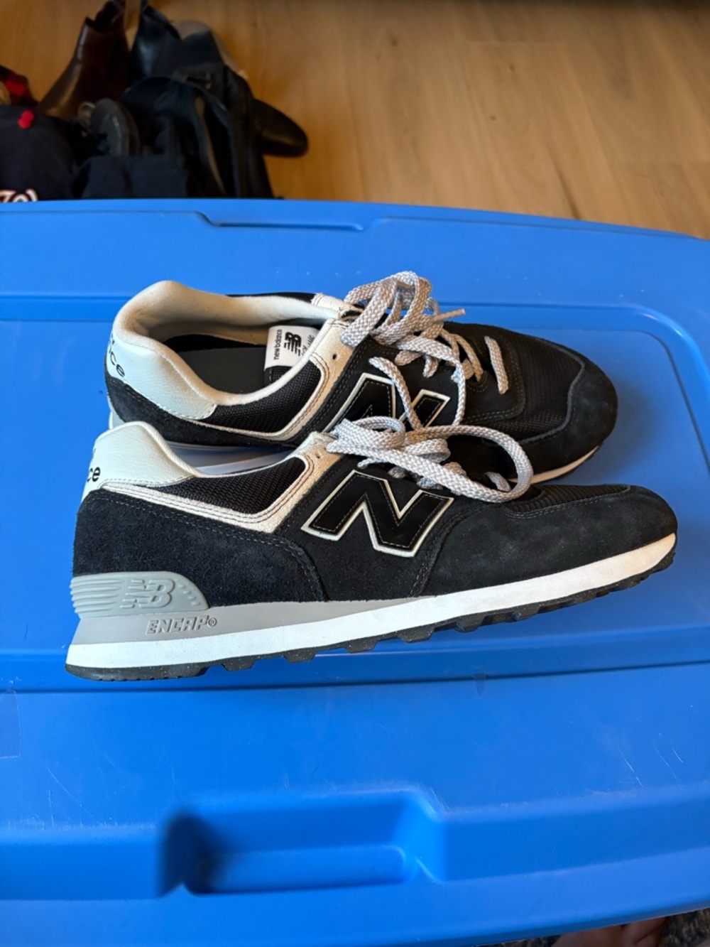 New Balance Men’s Black and Gray 574-Inspired Suede Sneakers
